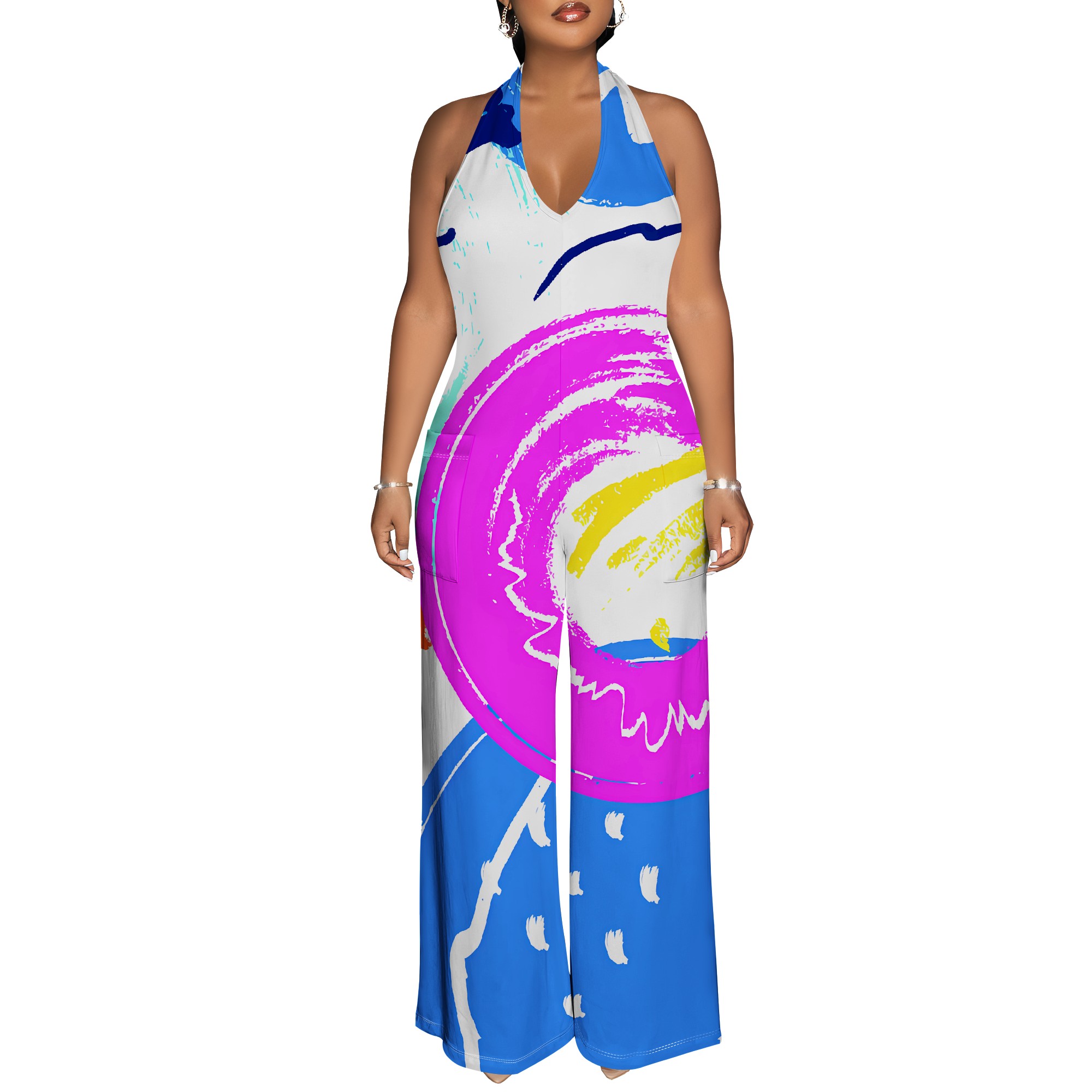 Bold Abstract Brushstroke Halt - Maxi Dress Halter avaliação e preço