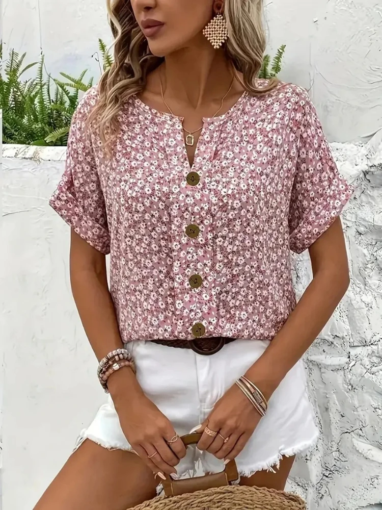 Plus Size Women's Shirts 2025  - Romper Floral Print avaliação e preço