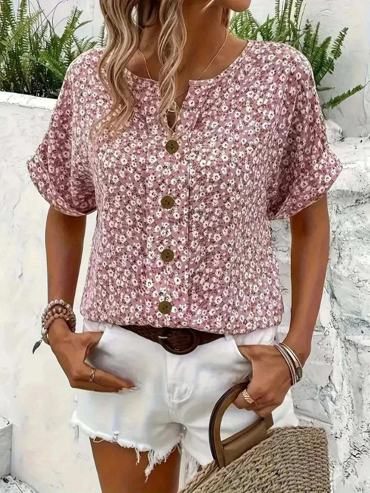 Plus Size Women's Shirts 2025  - Romper Floral Print avaliação e preço