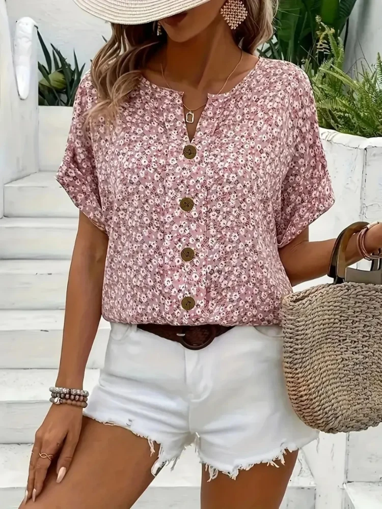Plus Size Women's Shirts 2025  - Romper Floral Print avaliação e preço
