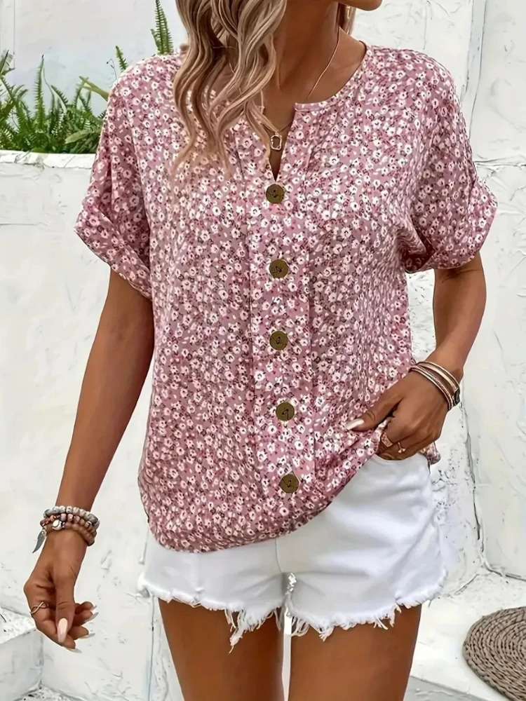 Plus Size Women's Shirts 2025  - Romper Floral Print avaliação e preço