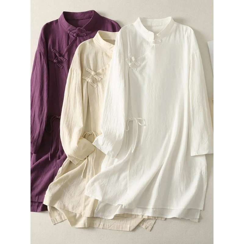 Women's Chinese Style Frog But - Linen Dress Wrap avaliação e preço