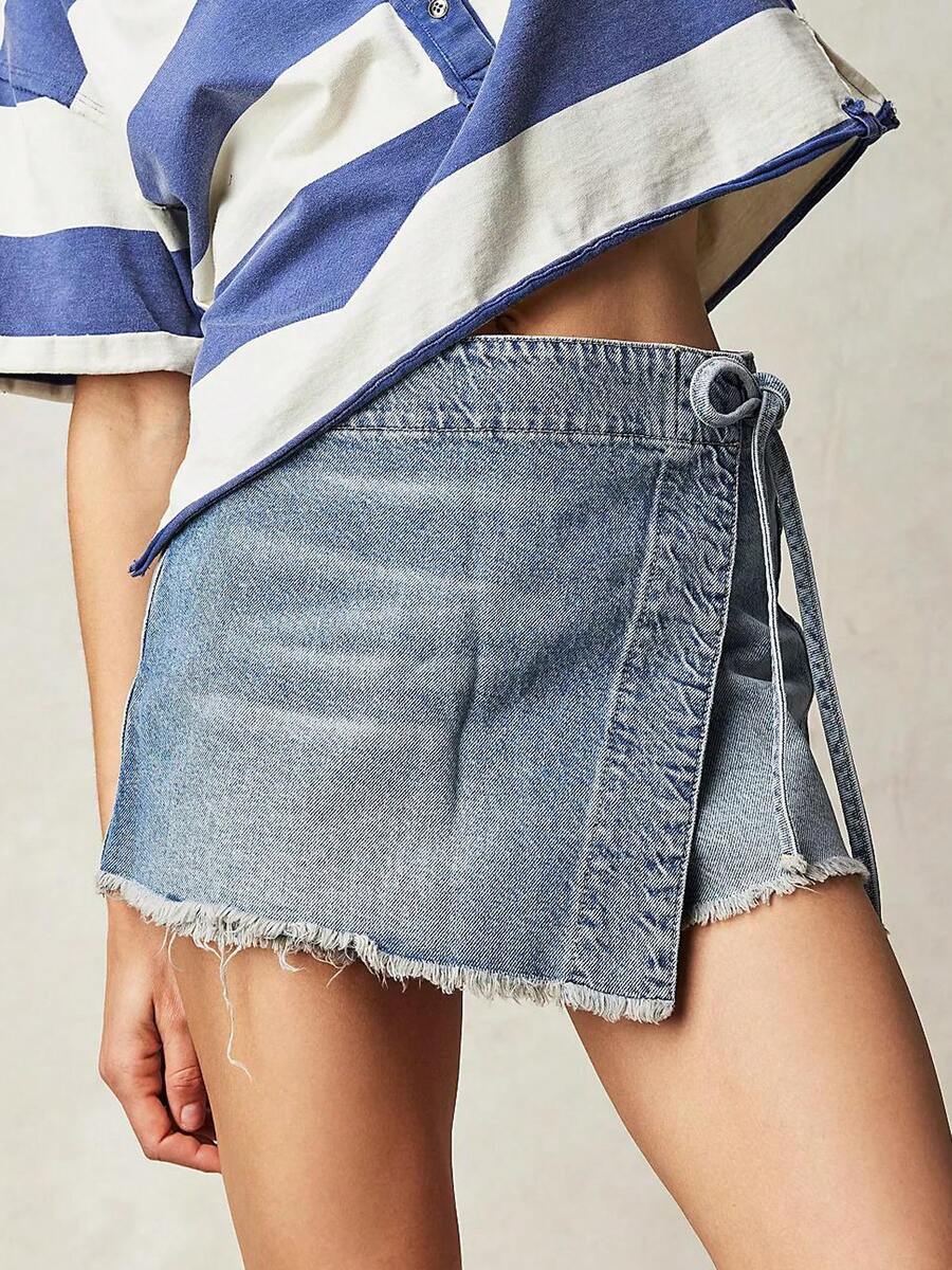 Women Denim Mini Skirt High Wa - Shorts Denim Frayed avaliação e preço