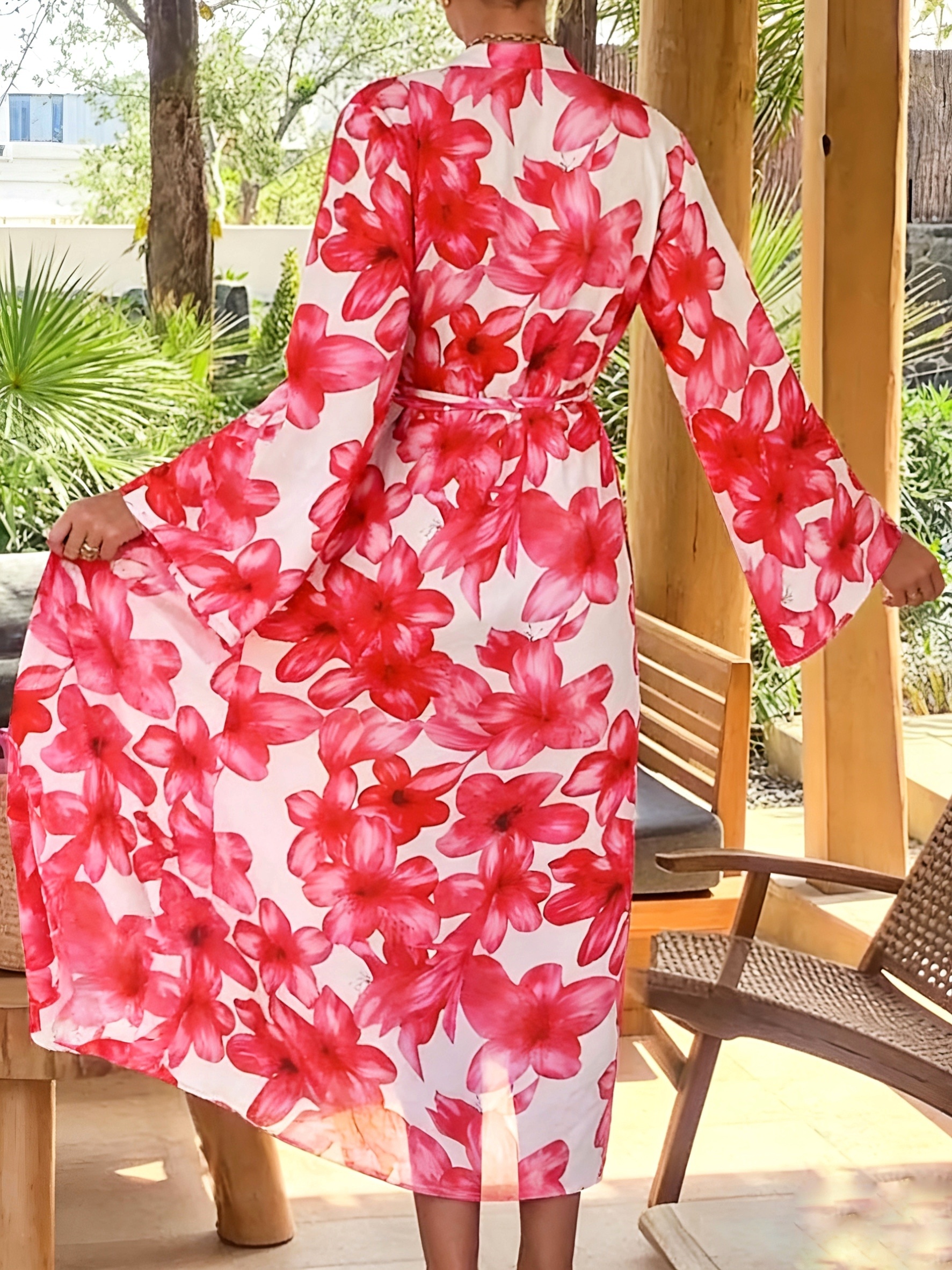 Women's Red Floral Kimono Robe - Kimono Sheer Floral avaliação e preço