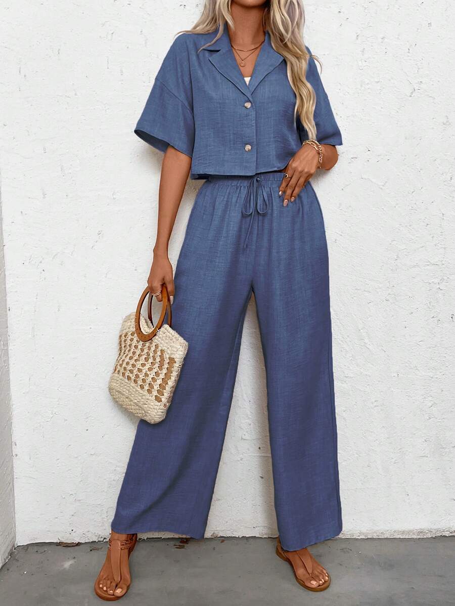 Womens Linen Short Sleeve Shir - Linen Pant Wide avaliação e preço