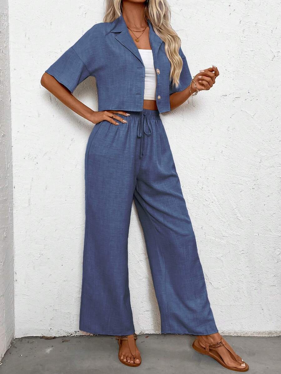 Womens Linen Short Sleeve Shir - Linen Pant Wide avaliação e preço