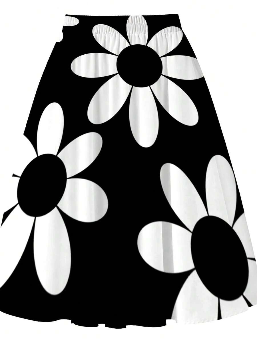 Oversized Womens Daisy Print M - Midi Skirt Floral avaliação e preço