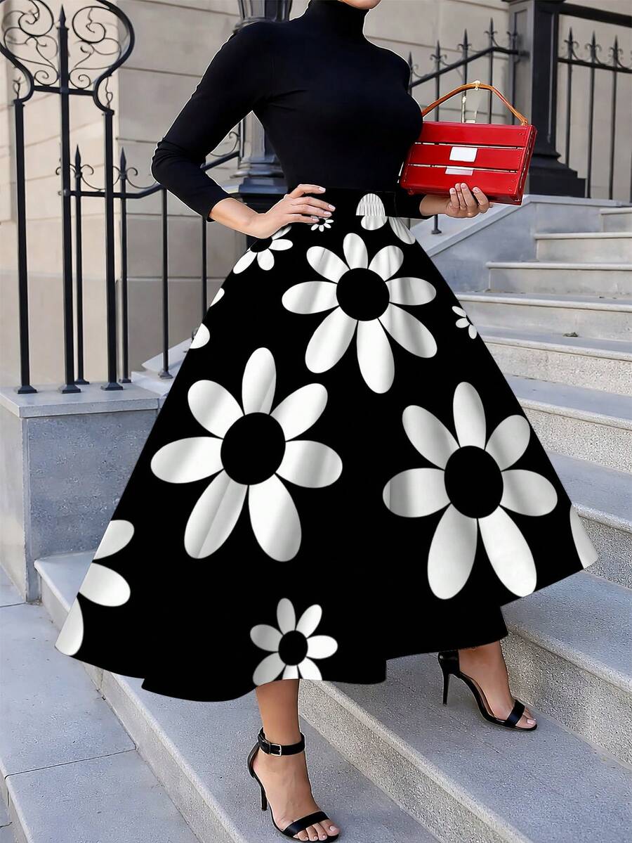 Oversized Womens Daisy Print M - Midi Skirt Floral avaliação e preço