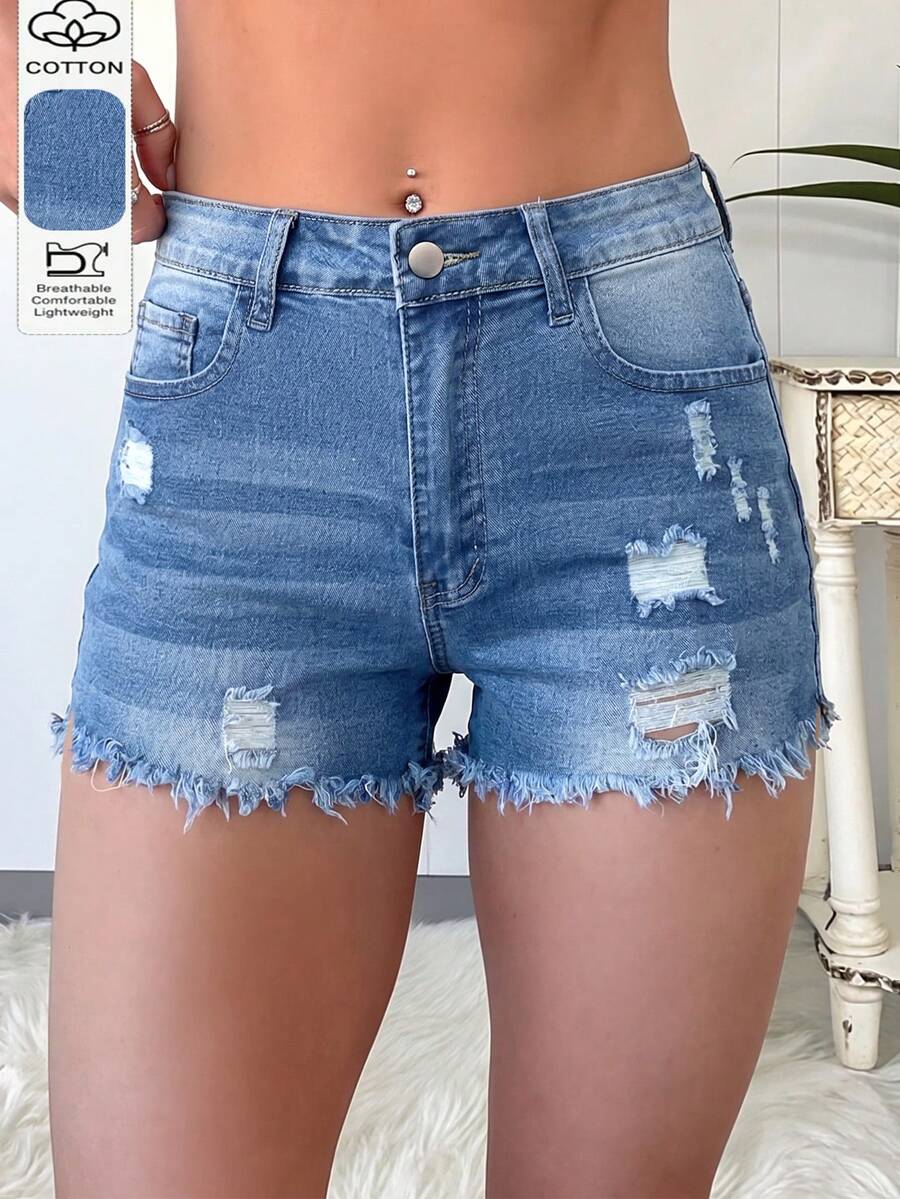 Womens Casual Distressed Denim - Shorts Denim Frayed avaliação e preço