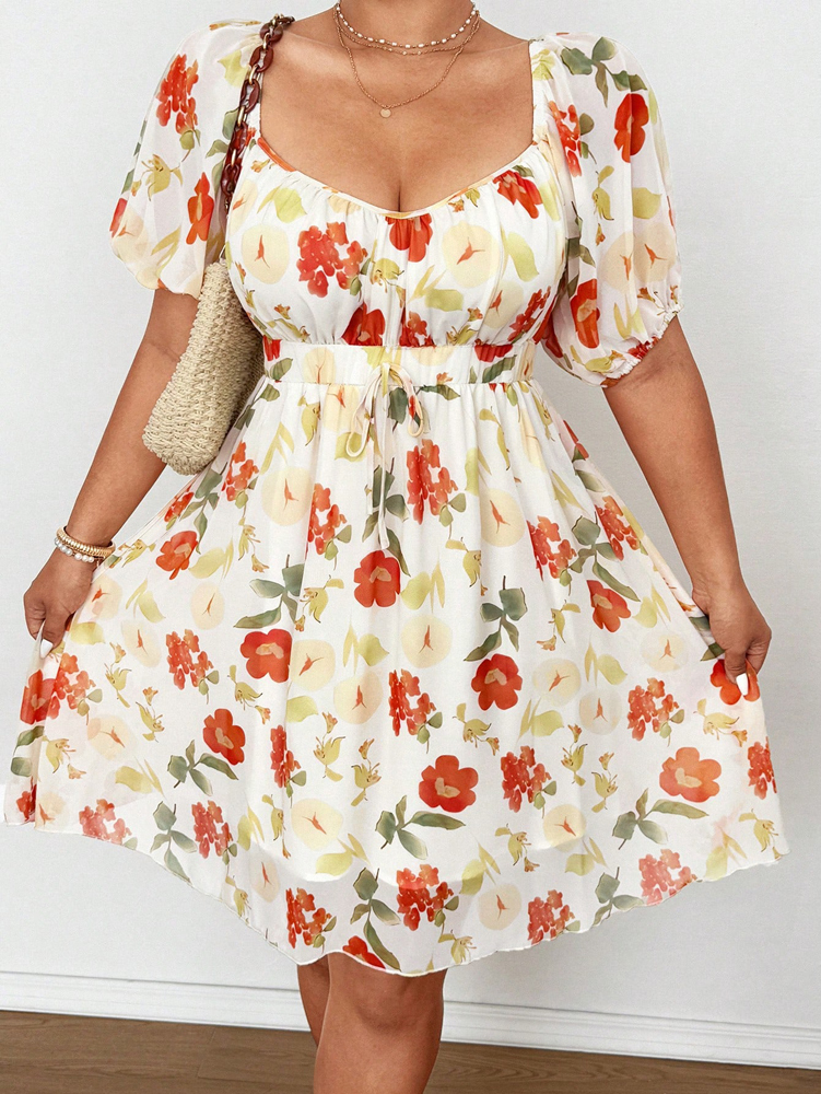 Plus Size Floral Print Square  - Romper Floral Print avaliação e preço