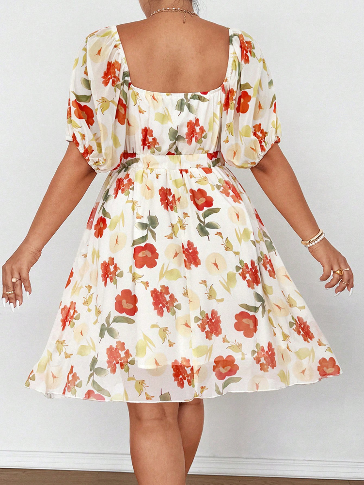 Plus Size Floral Print Square  - Romper Floral Print avaliação e preço