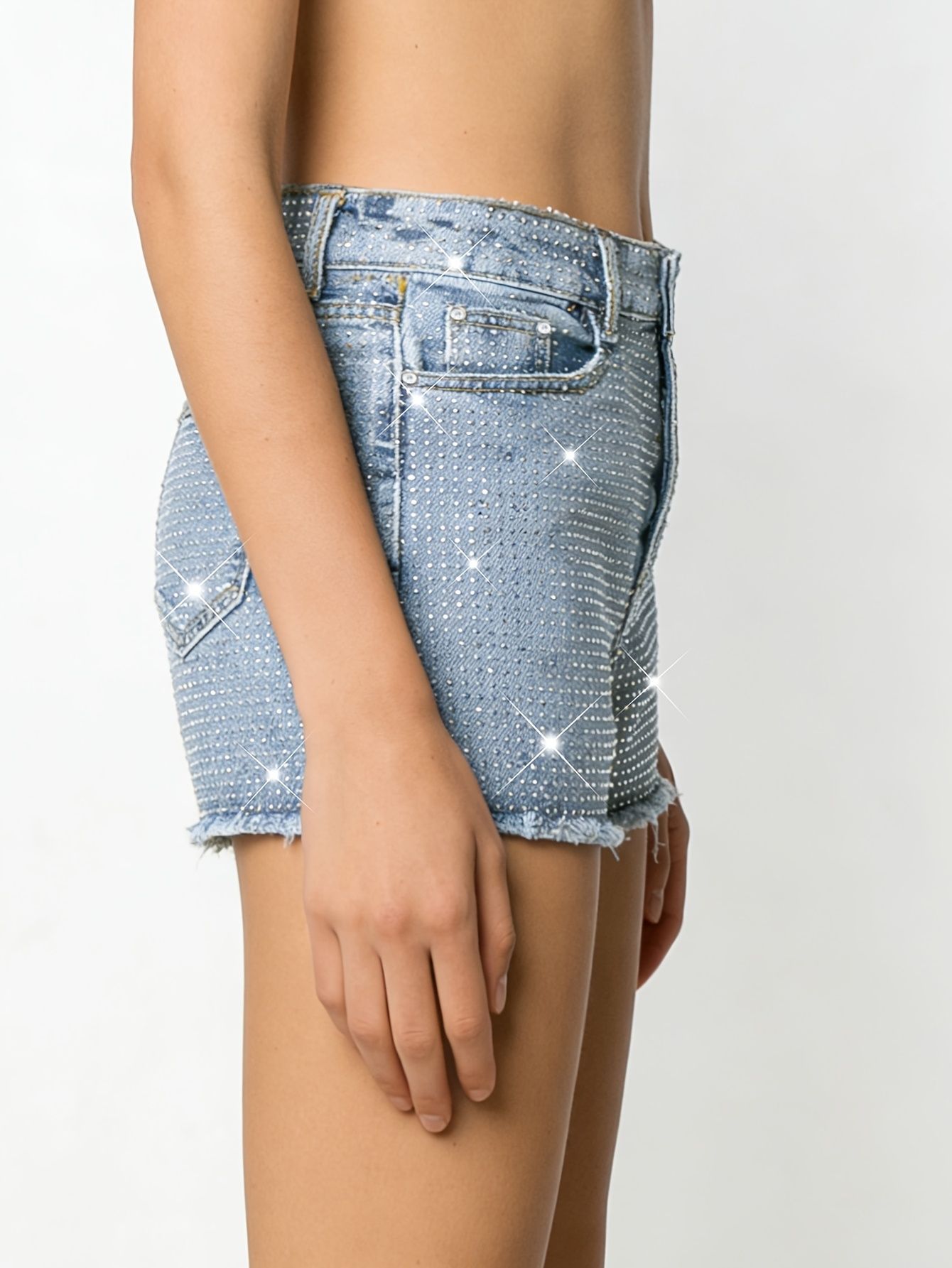 2026 New Full-Bejeweled Elasti - Shorts Denim Frayed avaliação e preço
