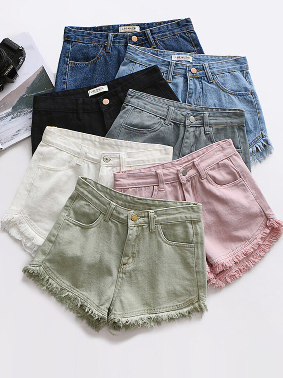 Women's High Waist Denim Short - Shorts Denim Frayed avaliação e preço
