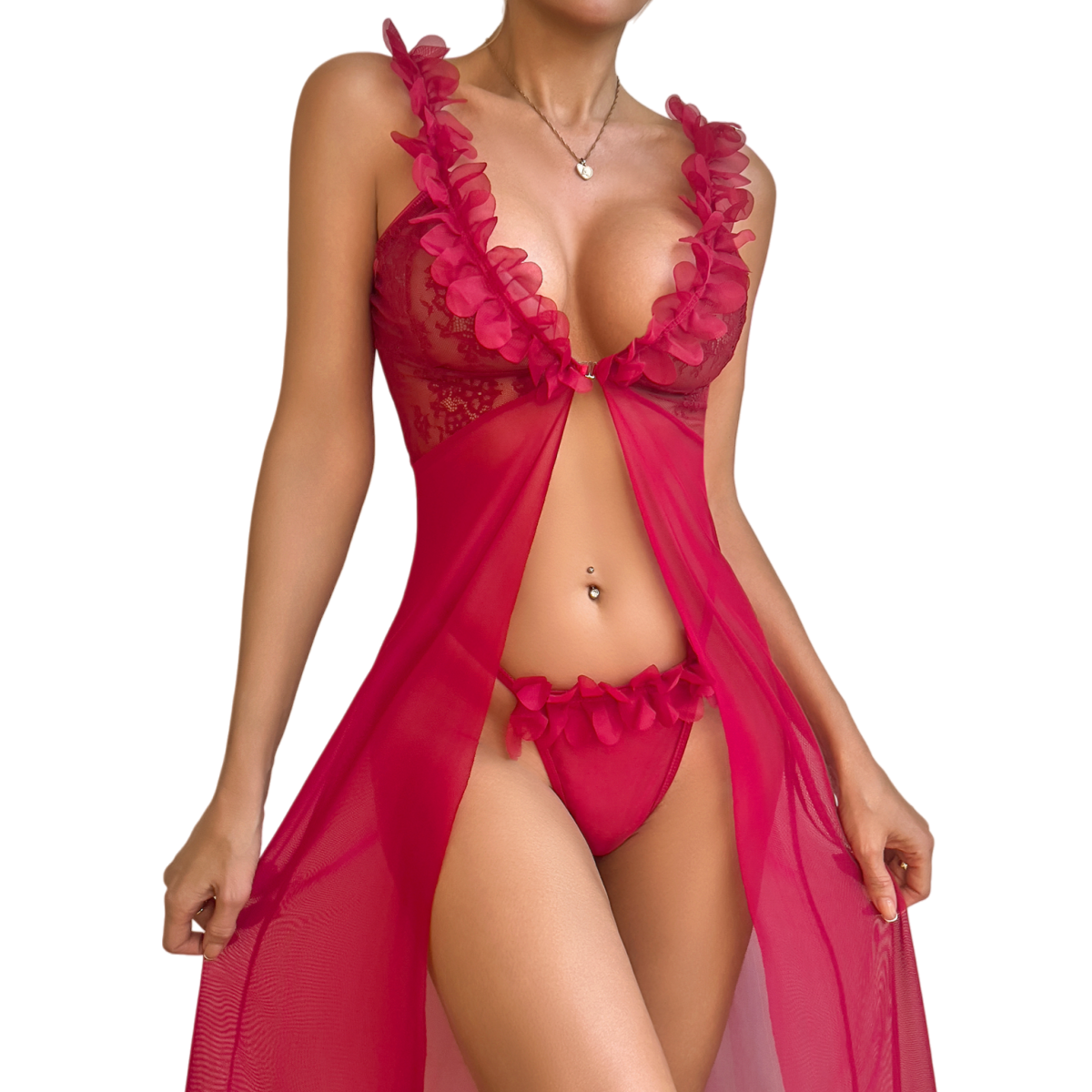 Women's Sexy Red Lace Robe & T - Kimono Sheer Floral avaliação e preço
