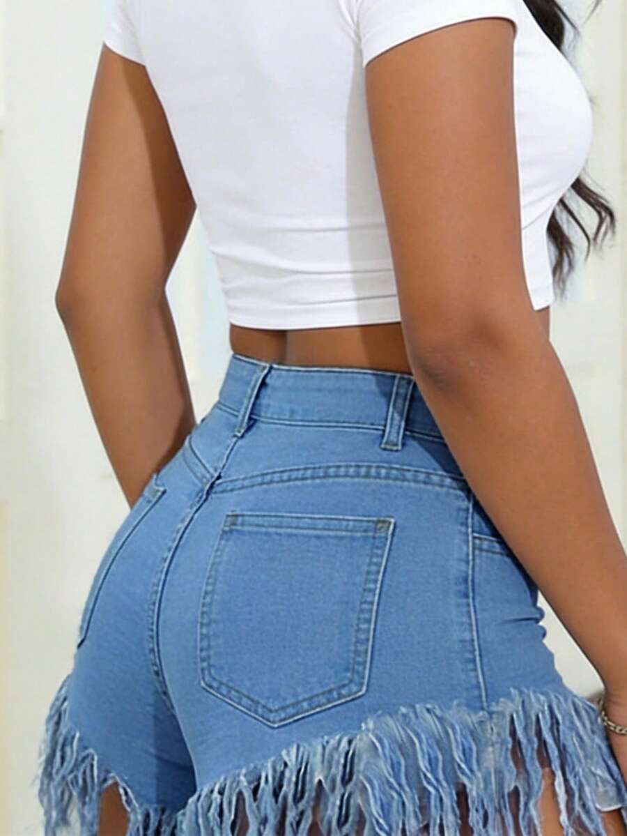 Distressed Frayed Hem Denim Sh - Shorts Denim Frayed avaliação e preço
