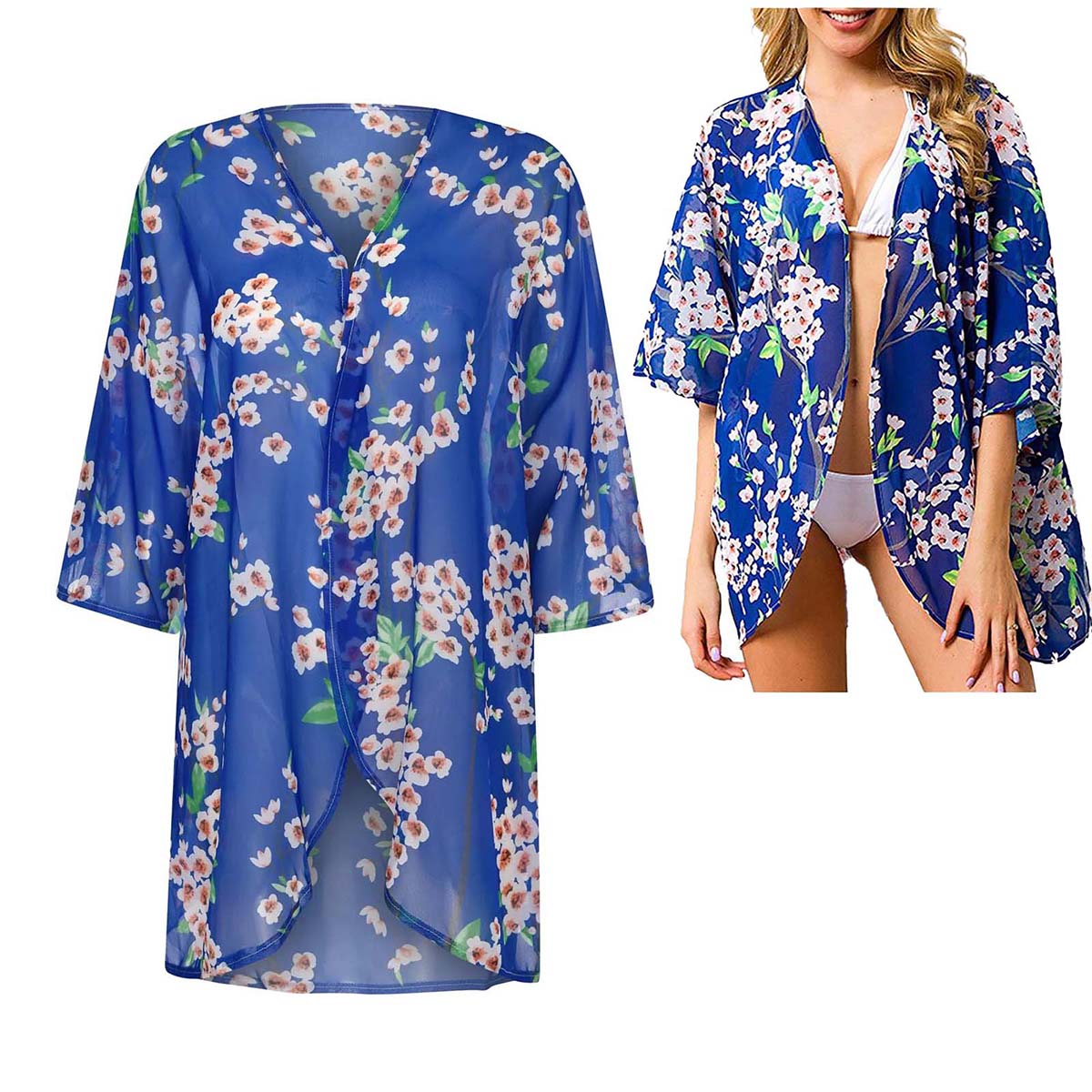 Women's Loose Sheer Chiffon Ki - Kimono Sheer Floral avaliação e preço