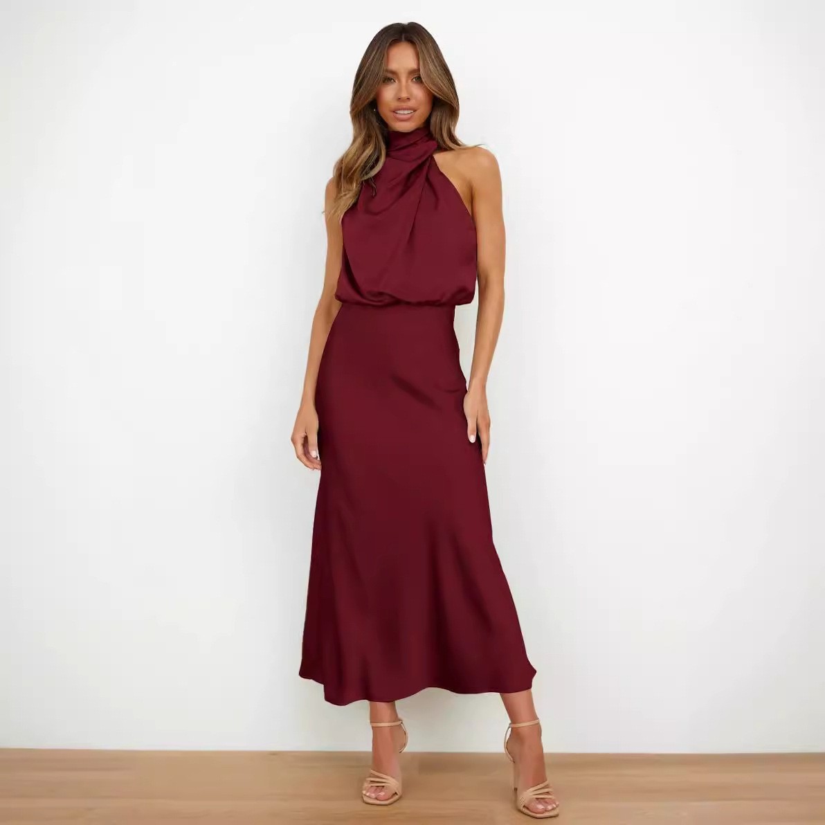 Satin Dress Sleeveless Halter  - Maxi Dress Halter avaliação e preço