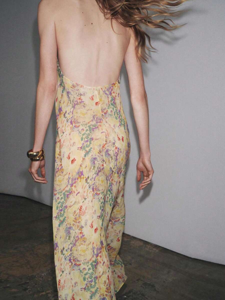 Womens Floral Maxi Halter Back - Maxi Dress Halter avaliação e preço