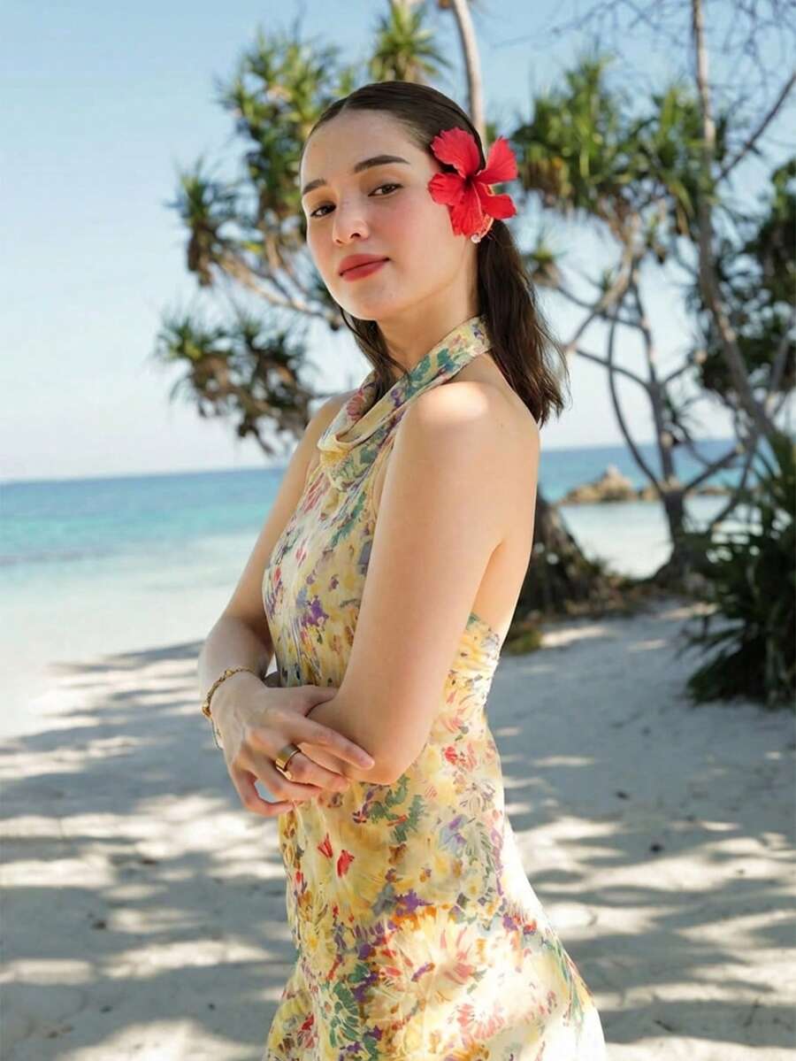 Womens Floral Maxi Halter Back - Maxi Dress Halter avaliação e preço