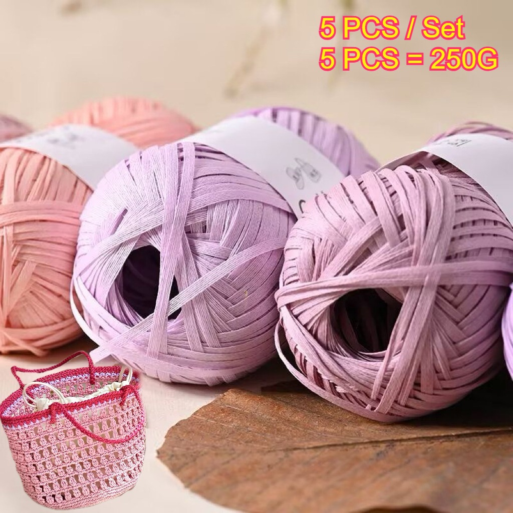 5PCS 250g Raffia Paper Rope Kn - Crochet Bag Raffia avaliação e preço