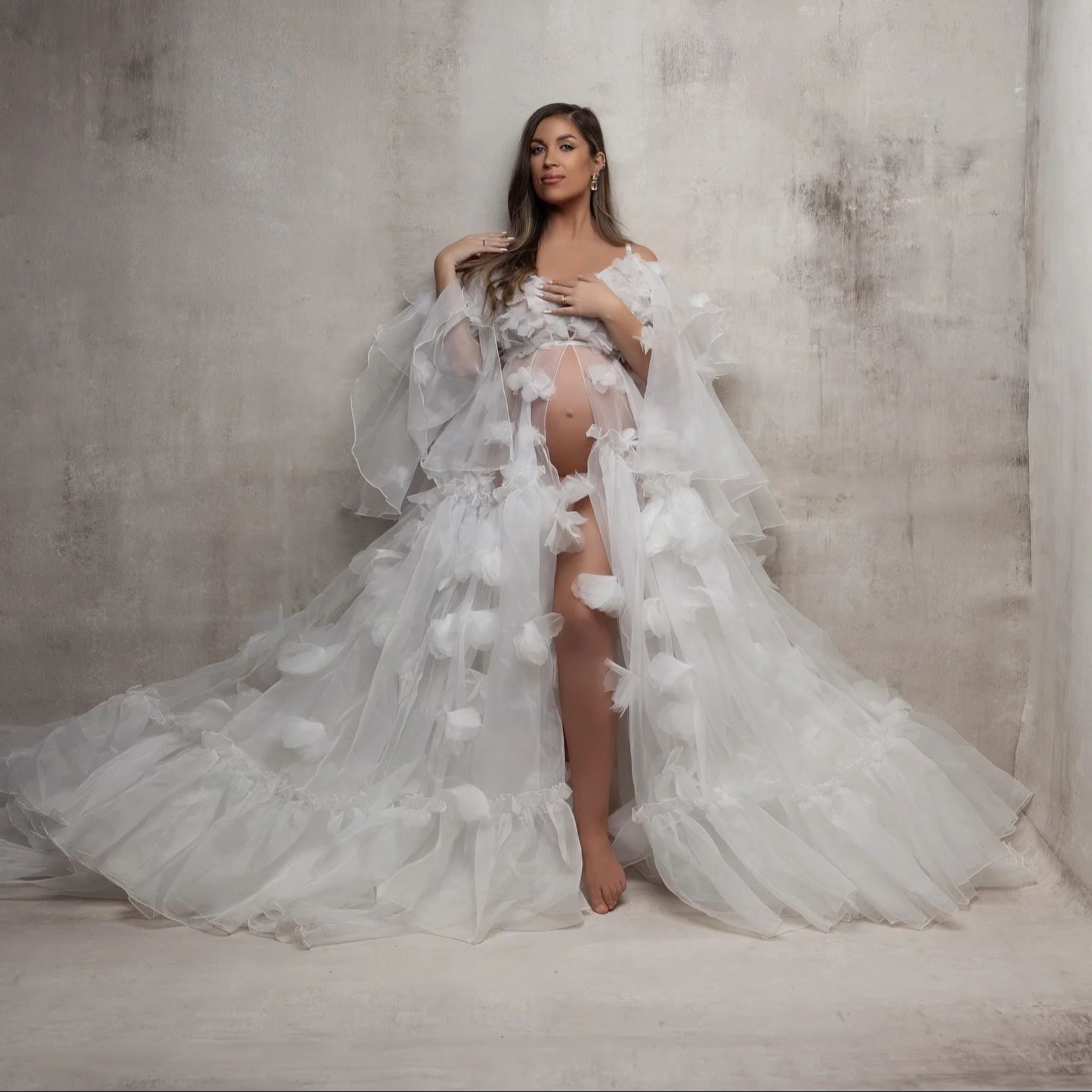 White Floral Tulle Bridal Wrap - Kimono Sheer Floral avaliação e preço