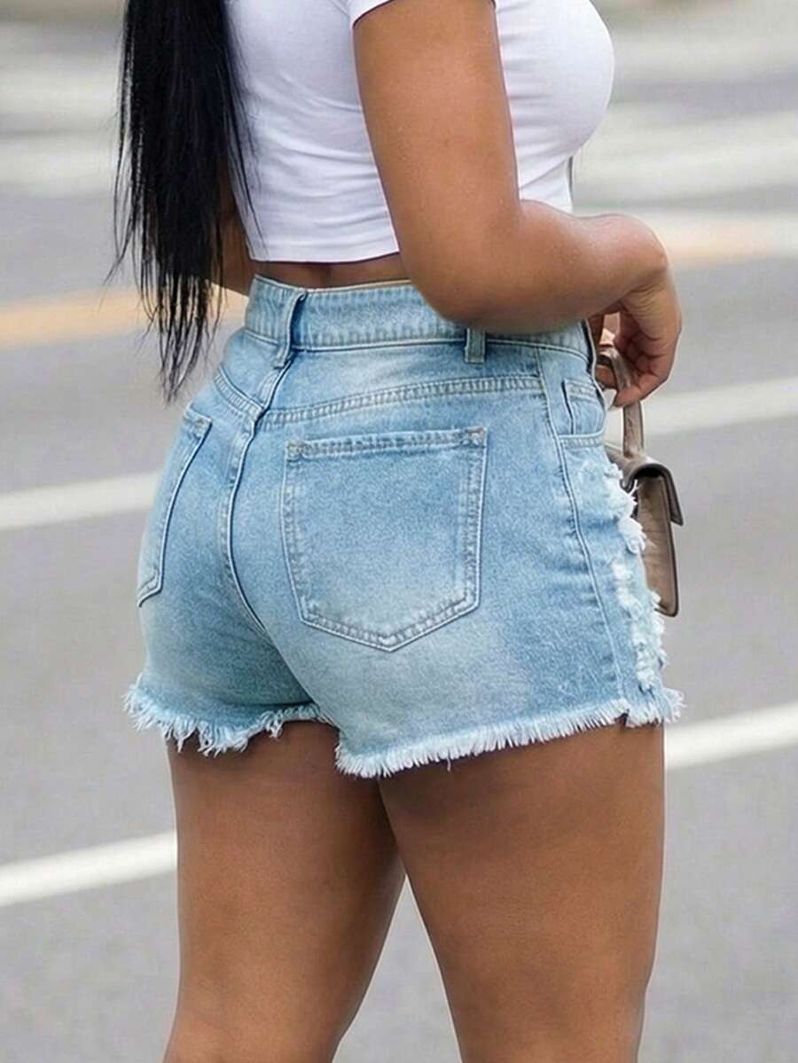 Women High Waist Denim Shorts  - Shorts Denim Frayed avaliação e preço