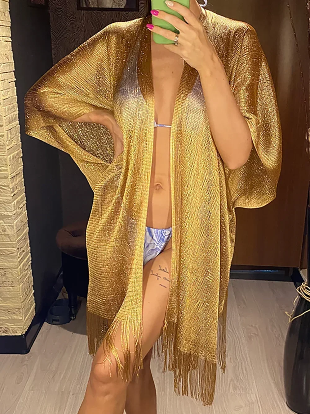 Tassel Gold Bikini Cover Up Se - Cover Up Kaftan avaliação e preço