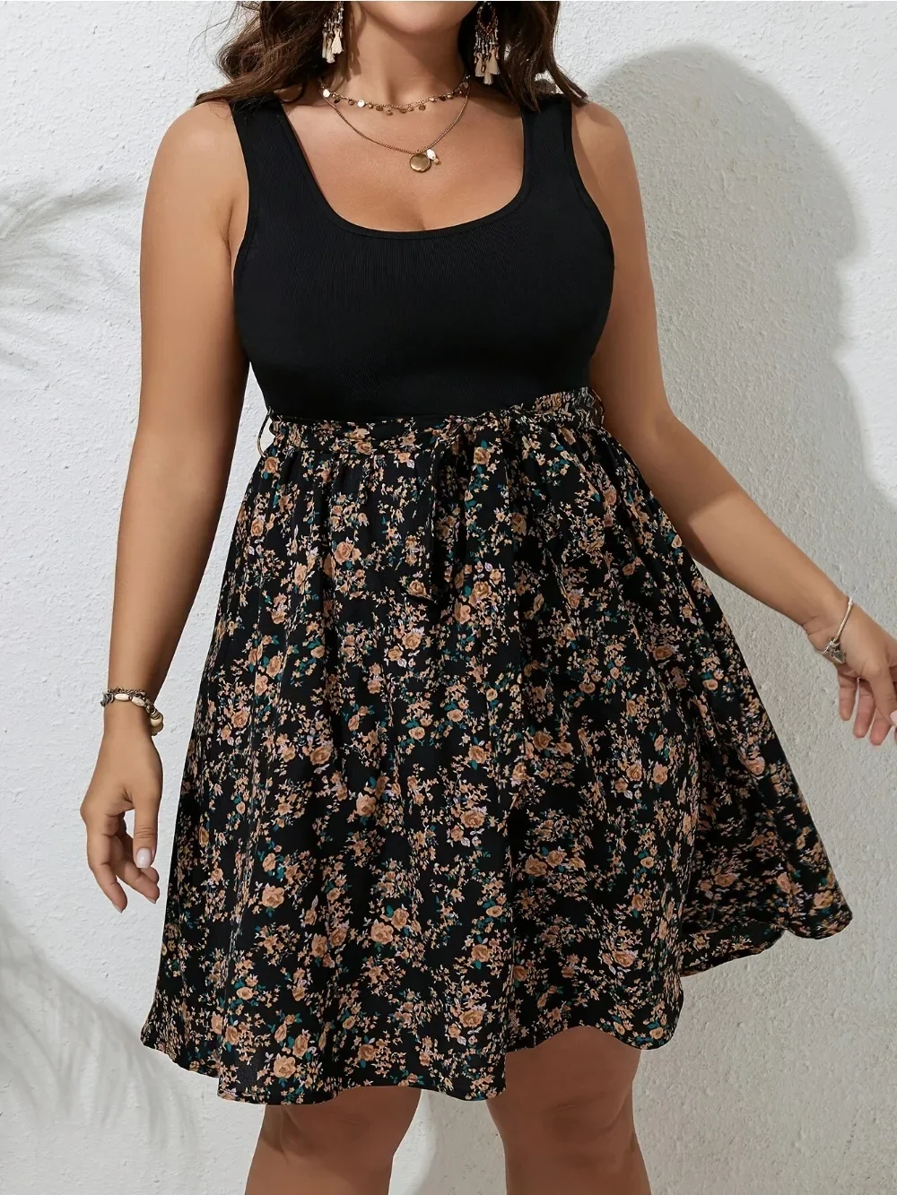Plus Size Dress Summer Knit Fl - Romper Floral Print avaliação e preço