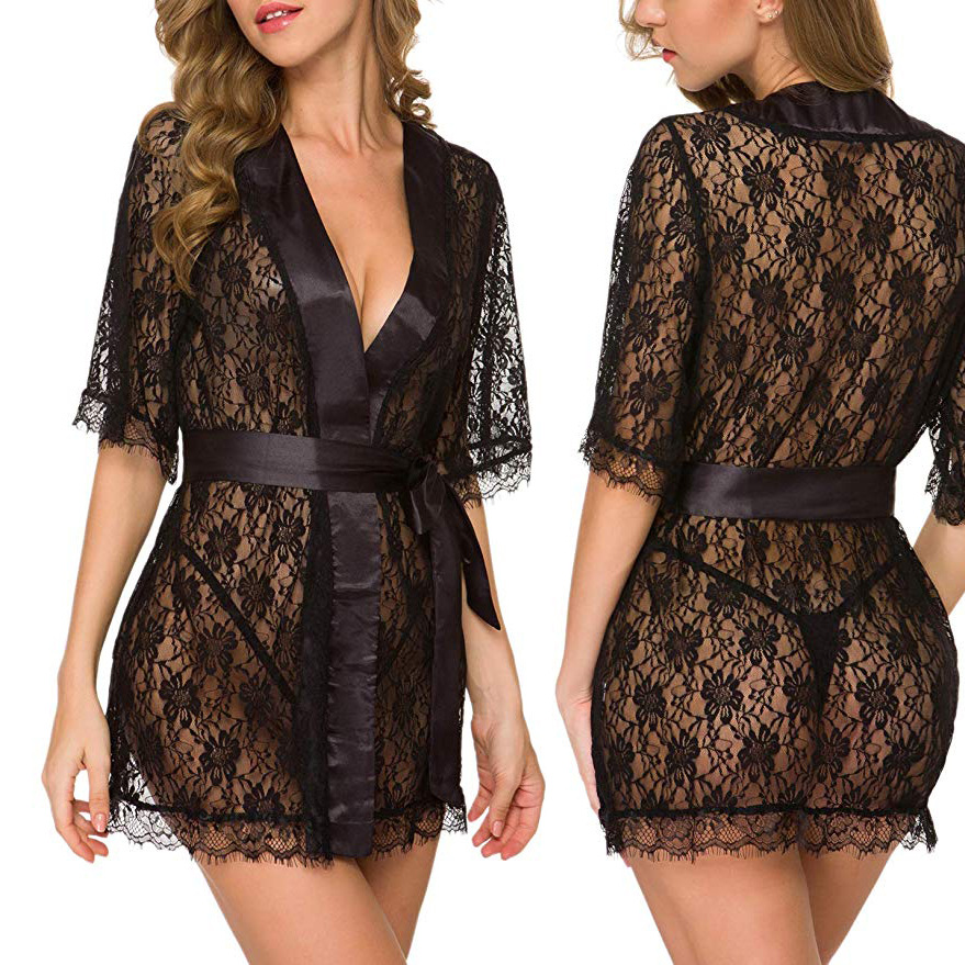 Floral Lace V-Neck Lingerie Ni - Kimono Sheer Floral avaliação e preço