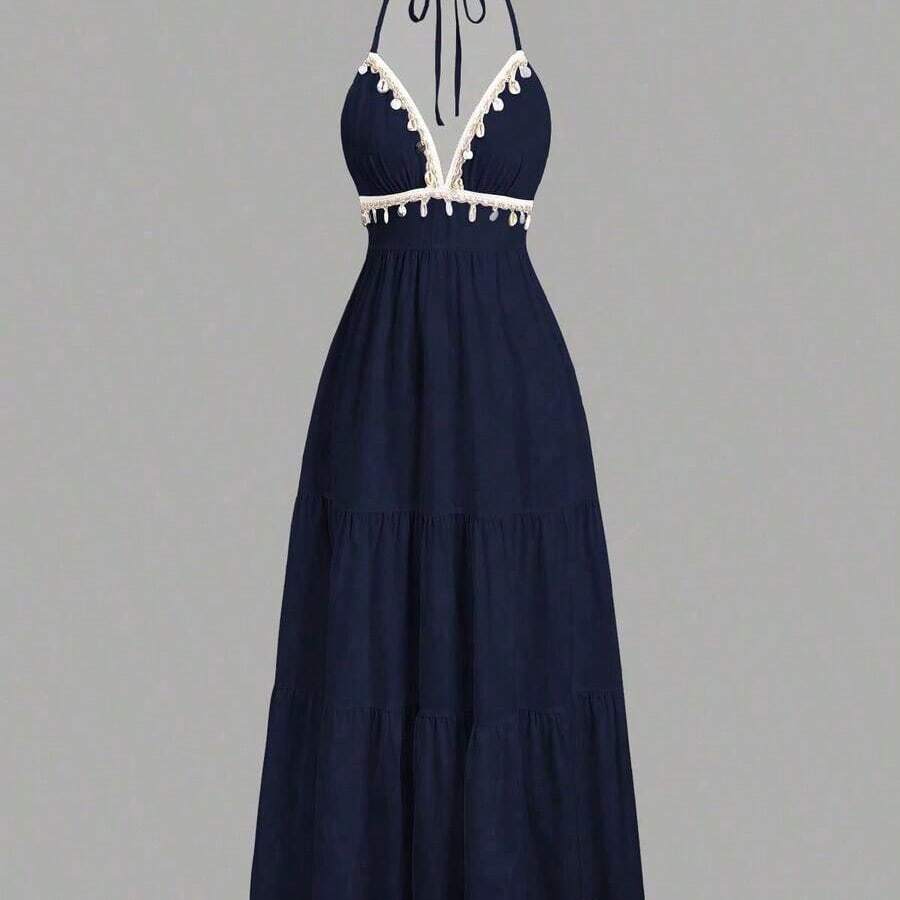 Womens Halter Neck Tiered Maxi - Maxi Dress Halter avaliação e preço