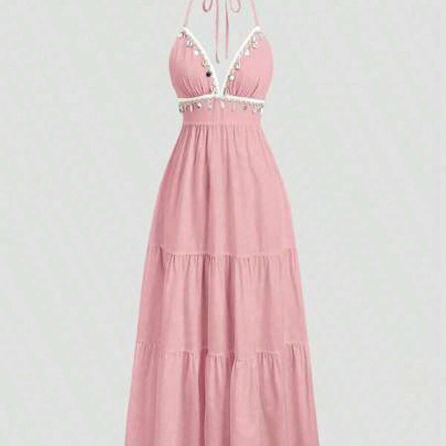 Womens Halter Neck Tiered Maxi - Maxi Dress Halter avaliação e preço
